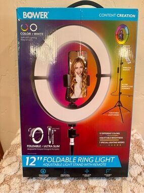 Bower 12" Foldable Ring Light with Adjustable Stand - Black/White
